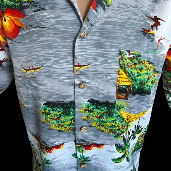 Vintage Hawaiian Aloha shirt By Fumi’s 70’s polyester Fits Large Orchid Surf - Picture 4 of 7